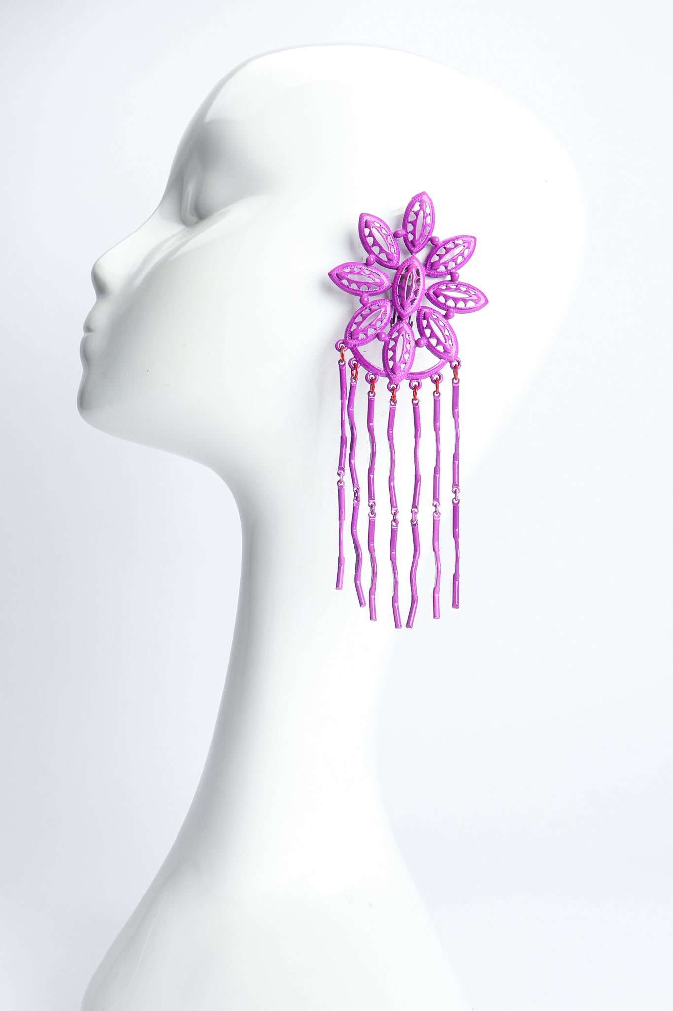 Vintage Yohai Purple Flower Fringe Earring on Mannequin at Recess Los Angeles