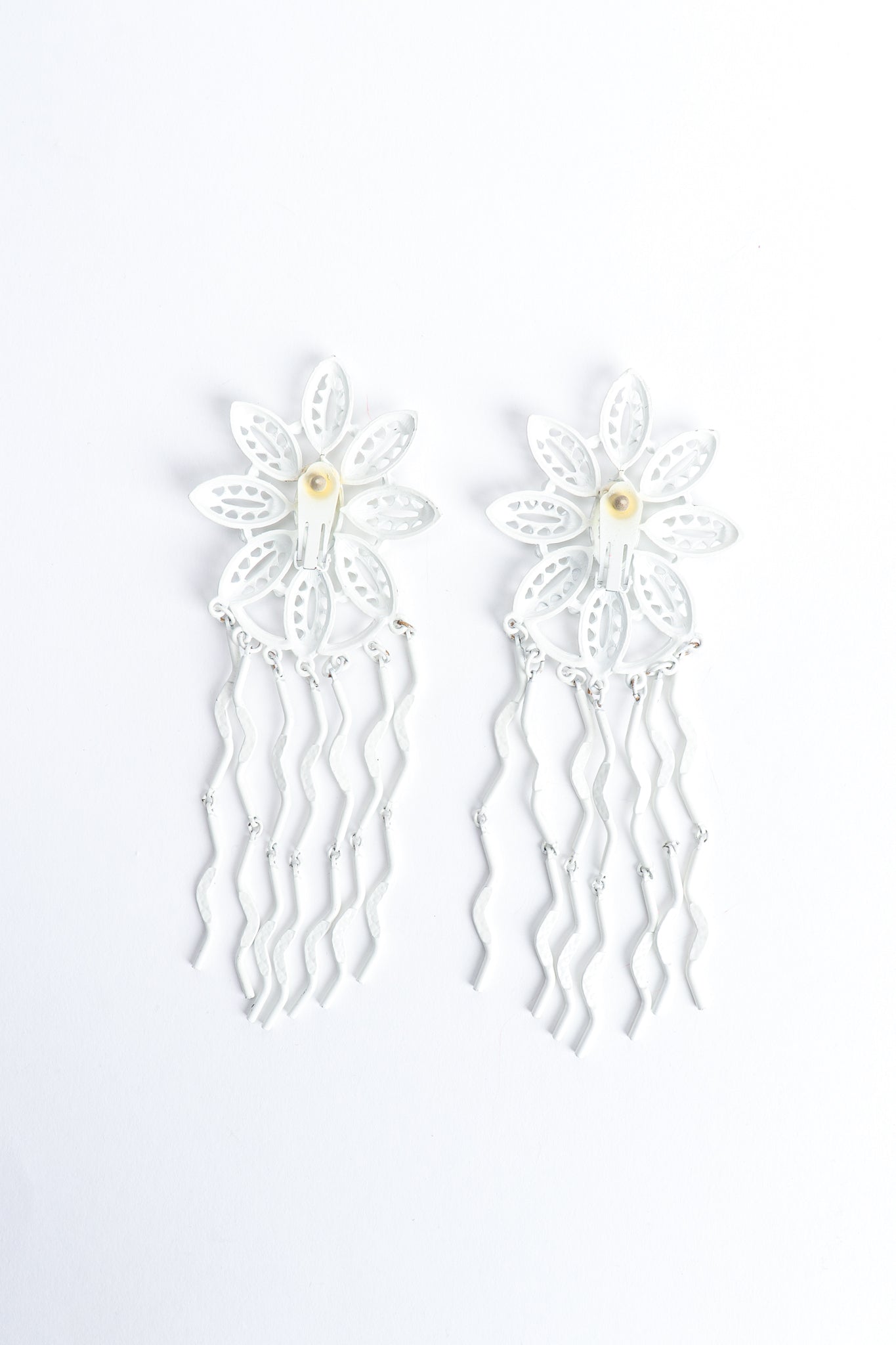 Vintage Yohai White Flower Fringe Earring backside at Recess Los Angeles