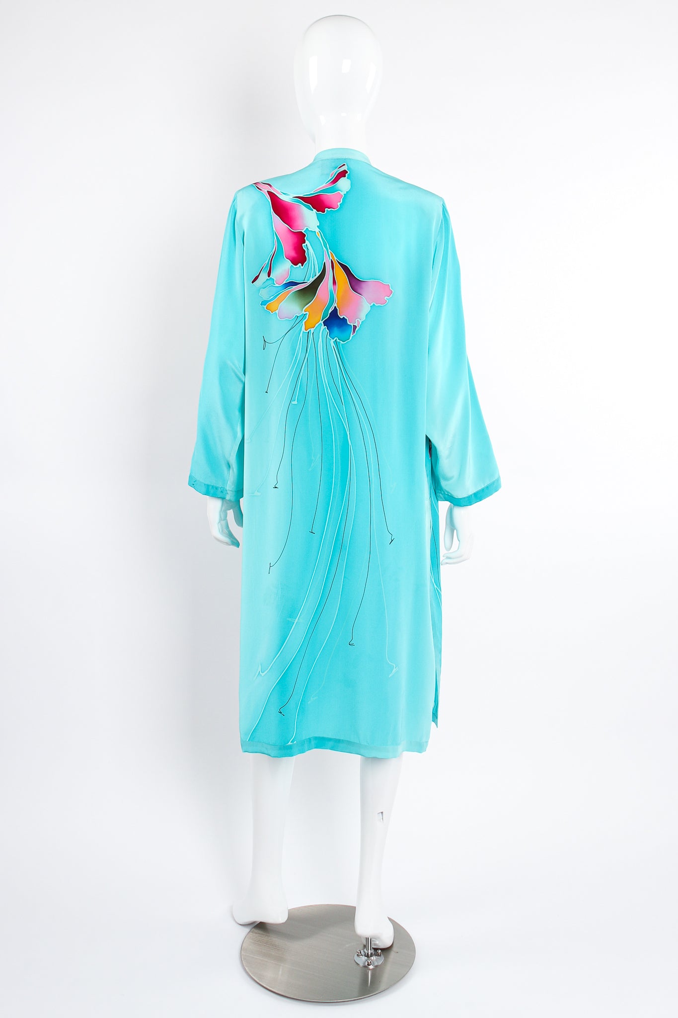Vintage Yolanda Lorente Floral Hand Painted Silk Kimono Robe Duster on Mannequin back @ Recess LA