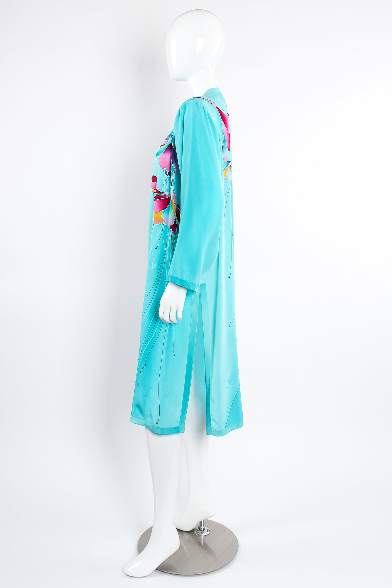 Vintage Yolanda Lorente Floral Hand Painted Silk Kimono Robe Duster on Mannequin side 2 @ Recess LA