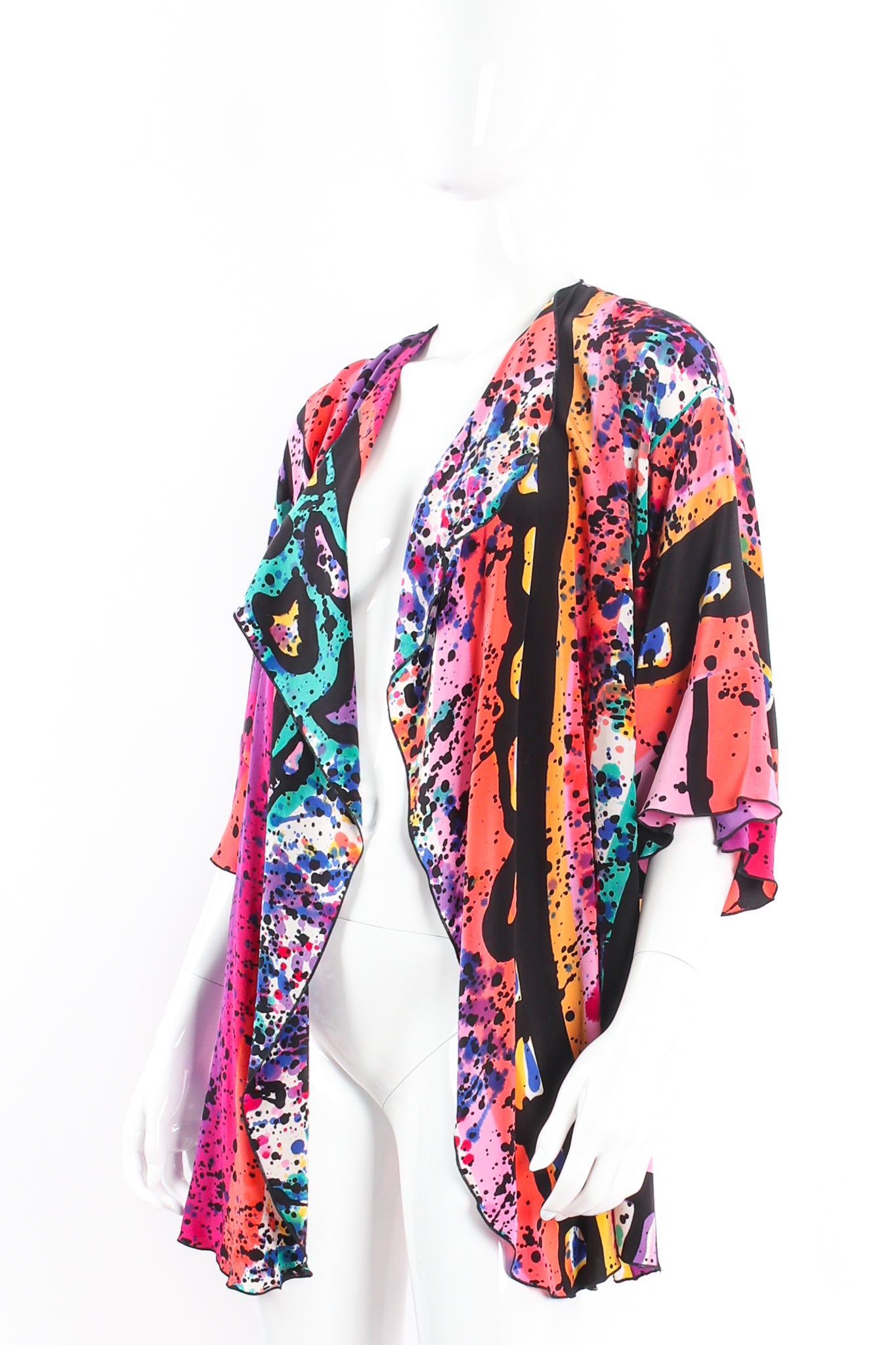 Vintage Yolanda Lorente Hand Painted Splatter Grafitti Silk Jacket on mannequin crop at Recess LA