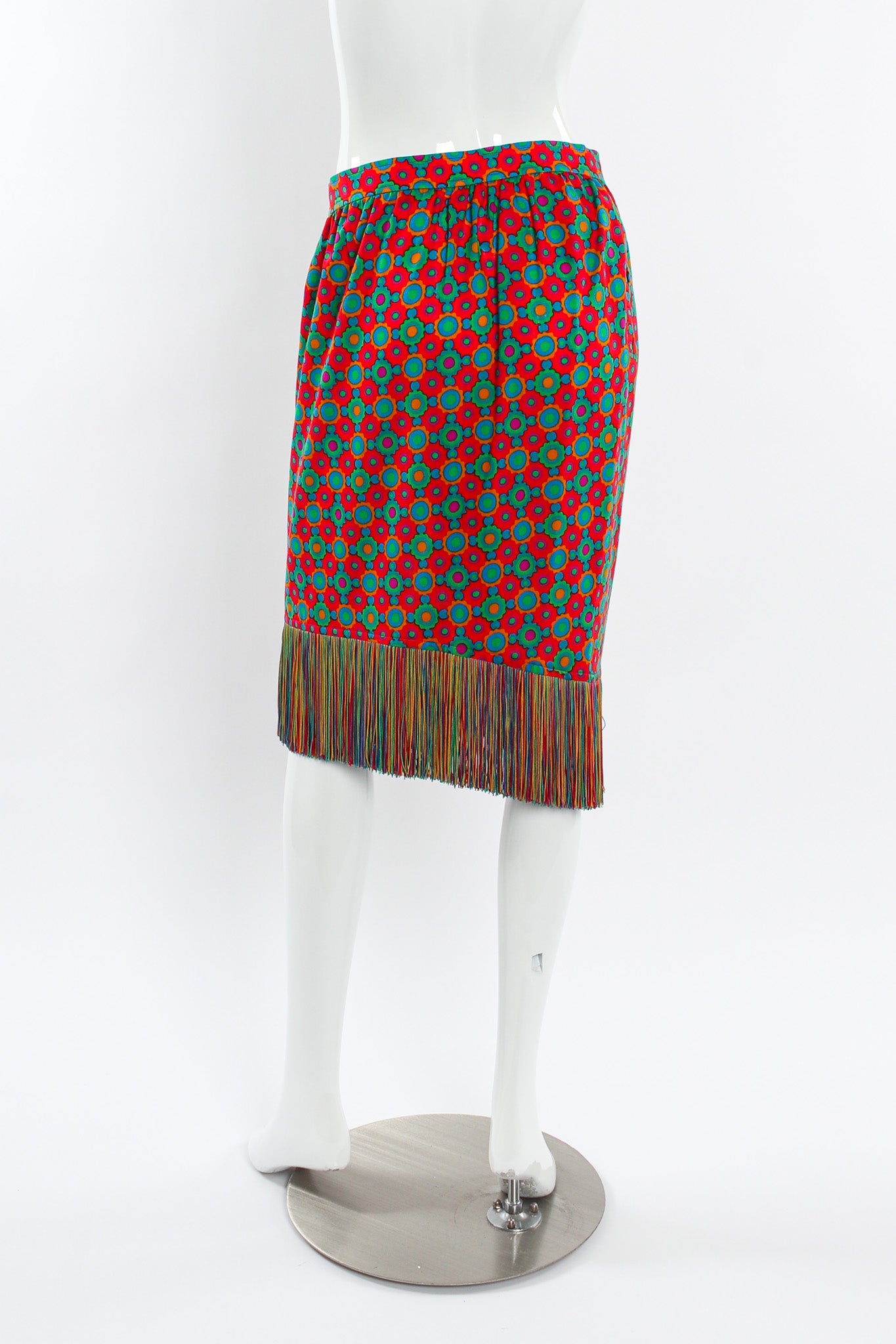 Vintage Yves Saint Laurent 1990 A/W Geo Rainbow Fringe Skirt mannequin back @ Recess LA