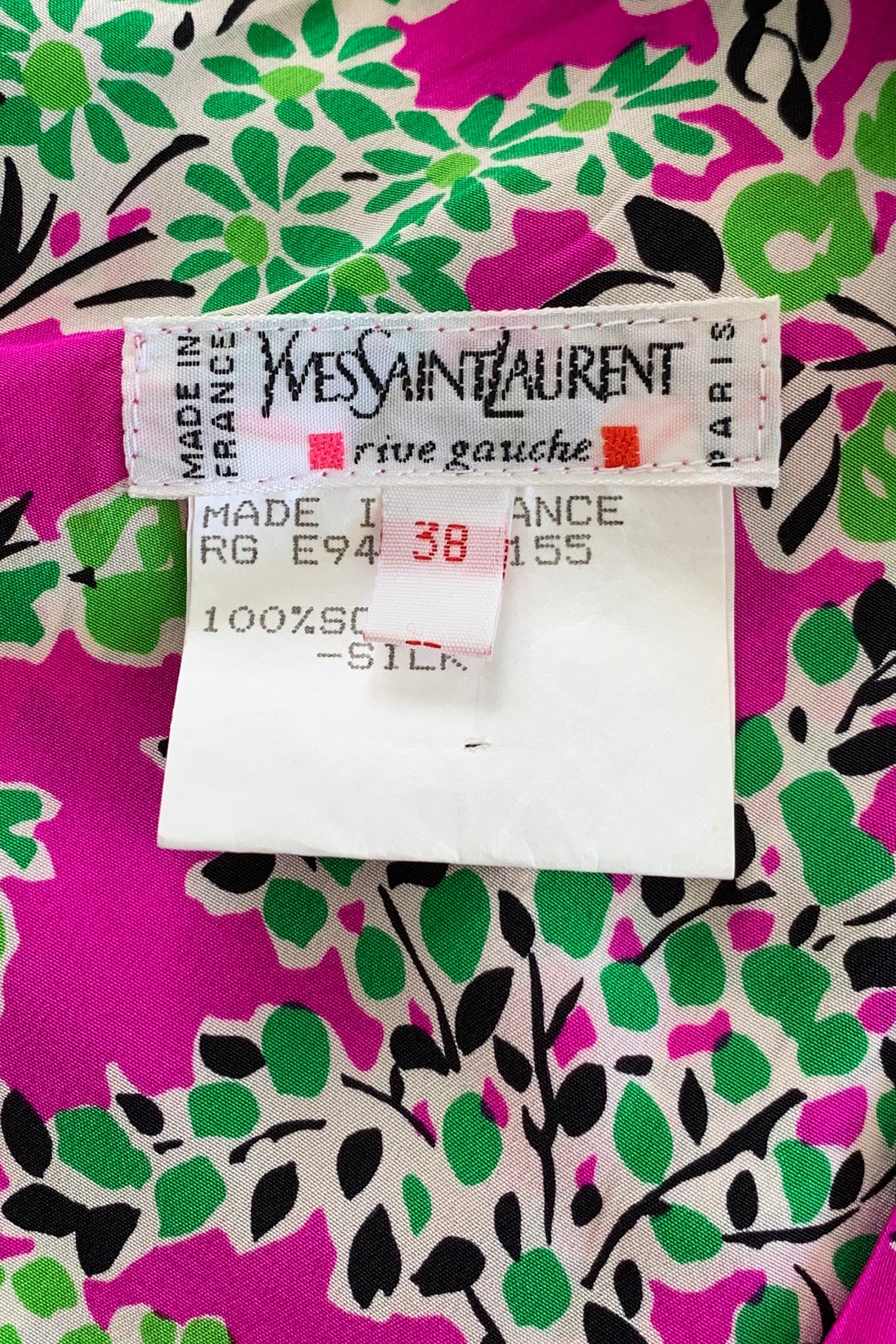 Vintage Yves Saint Laurent YSL Garden Greens Thigh Slit Dress label at Recess LA