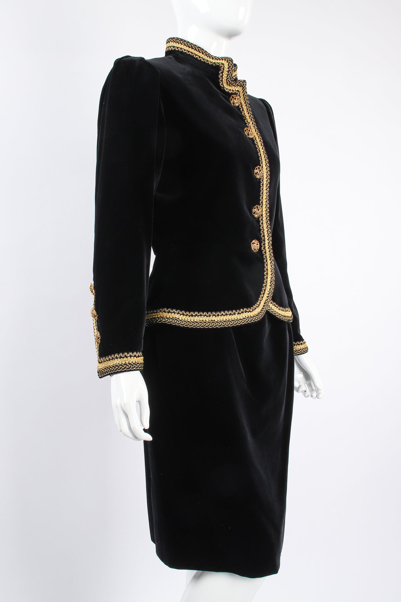 Yves Saint Laurent Rive Gauche Black Skirt Suit with Velvet Trim