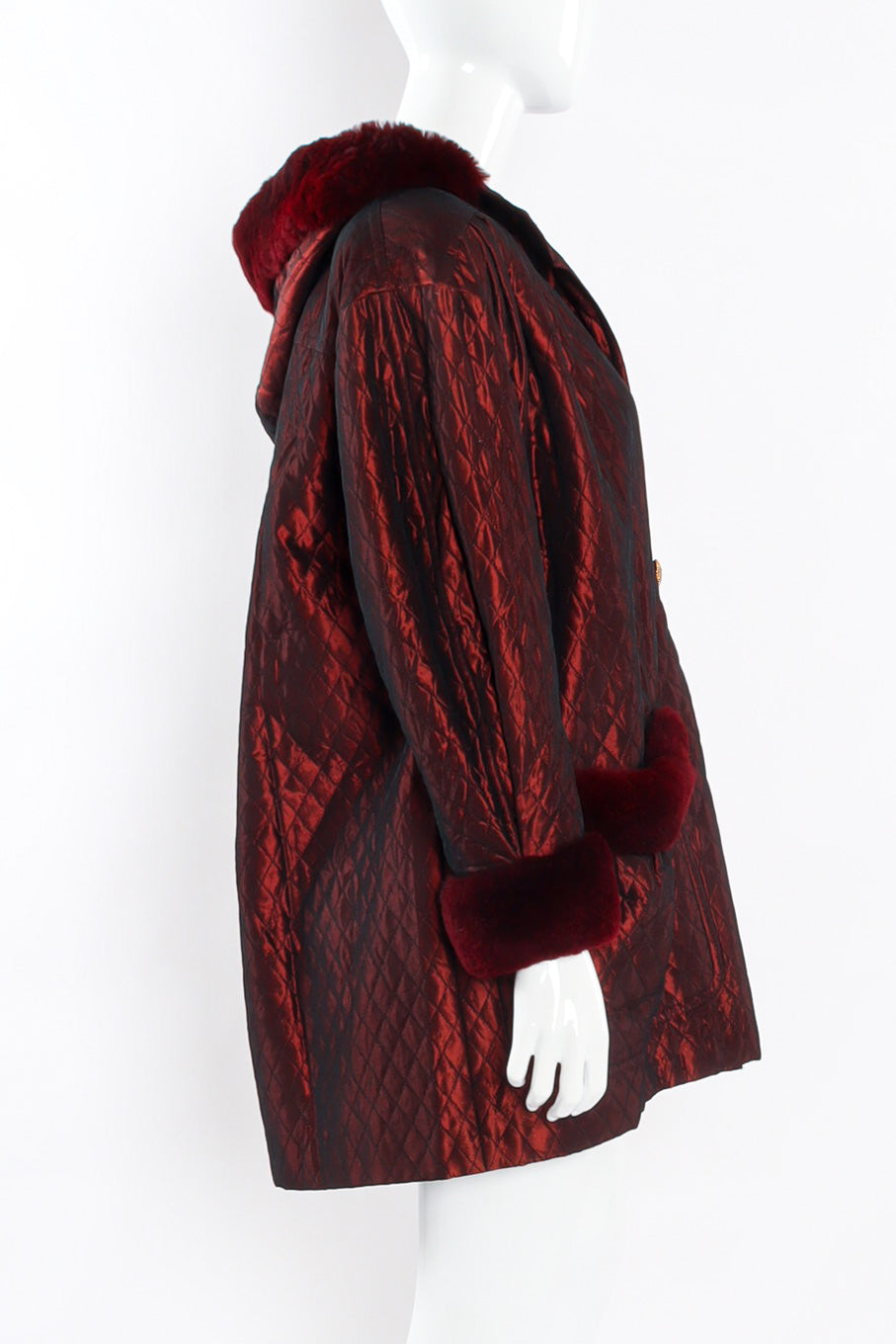 Effervescent quilted burgundy fur lined parka by Yves Saint Laurent side view photo @recessla