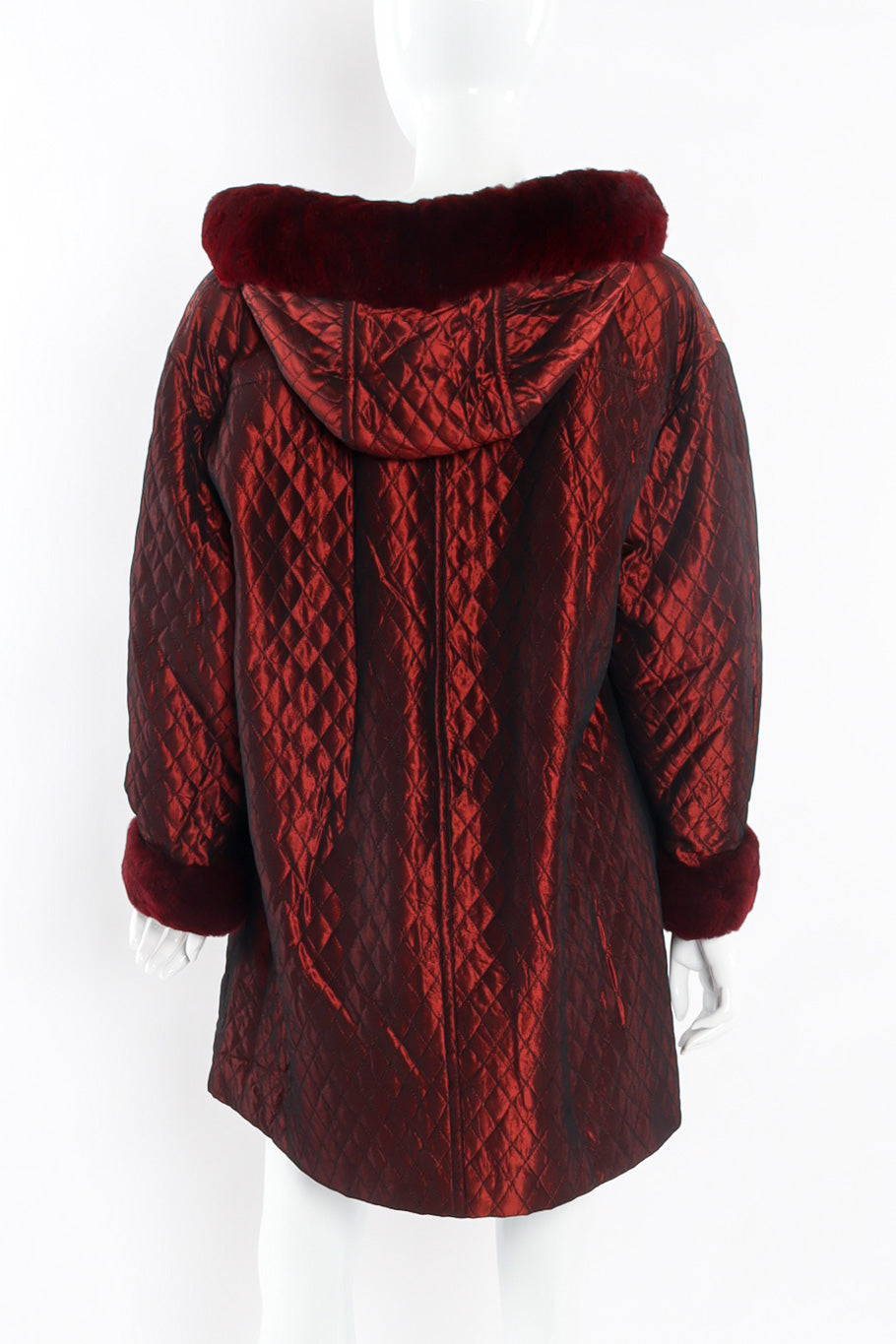 Effervescent quilted burgundy fur lined parka by Yves Saint Laurent back view photo @recessla