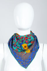 Recess Vintage Yves Saint Laurent YSL Golden Enamel Butterfly Print Silk Scarf on Mannequin