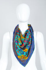 Recess Vintage Yves Saint Laurent YSL Golden Enamel Butterfly Print Silk Scarf on Mannequin