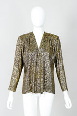 Vintage Yves Saint Laurent YSL Gold Squiggle Wrap Blouse on Mannequin, front at Recess Los Angeles