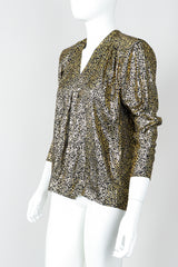 Vintage Yves Saint Laurent YSL Gold Squiggle Wrap Blouse on Mannequin, side at Recess Los Angeles