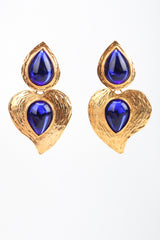 Recess Los Angeles Designer Consignment Vintage Yves Saint Laurent YSL Majorelle Blue Carved Leaf Heart Drop Earrings