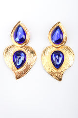 Recess Los Angeles Designer Consignment Vintage Yves Saint Laurent YSL Majorelle Blue Carved Leaf Heart Drop Earrings