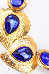 Recess Los Angeles Designer Consignment Vintage Yves Saint Laurent YSL Majorelle Blue Carved Leaf Heart Drop Earrings