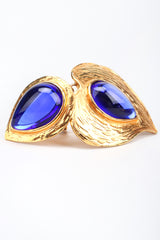 Recess Los Angeles Designer Consignment Vintage Yves Saint Laurent YSL Majorelle Blue Carved Leaf Heart Drop Earrings