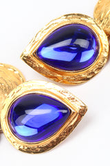 Recess Los Angeles Designer Consignment Vintage Yves Saint Laurent YSL Majorelle Blue Carved Leaf Heart Drop Earrings