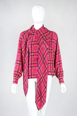 Recess Los Angeles Vintage Yves Saint Laurent YSL Pink Plaid Silk Bow Blouse