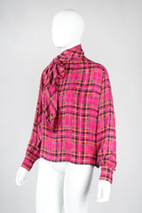 Recess Los Angeles Vintage Yves Saint Laurent YSL Pink Plaid Silk Bow Blouse