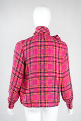 Recess Los Angeles Vintage Yves Saint Laurent YSL Pink Plaid Silk Bow Blouse