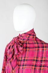 Recess Los Angeles Vintage Yves Saint Laurent YSL Pink Plaid Silk Bow Blouse