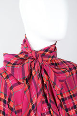 Recess Los Angeles Vintage Yves Saint Laurent YSL Pink Plaid Silk Bow Blouse