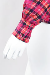 Recess Los Angeles Vintage Yves Saint Laurent YSL Pink Plaid Silk Bow Blouse