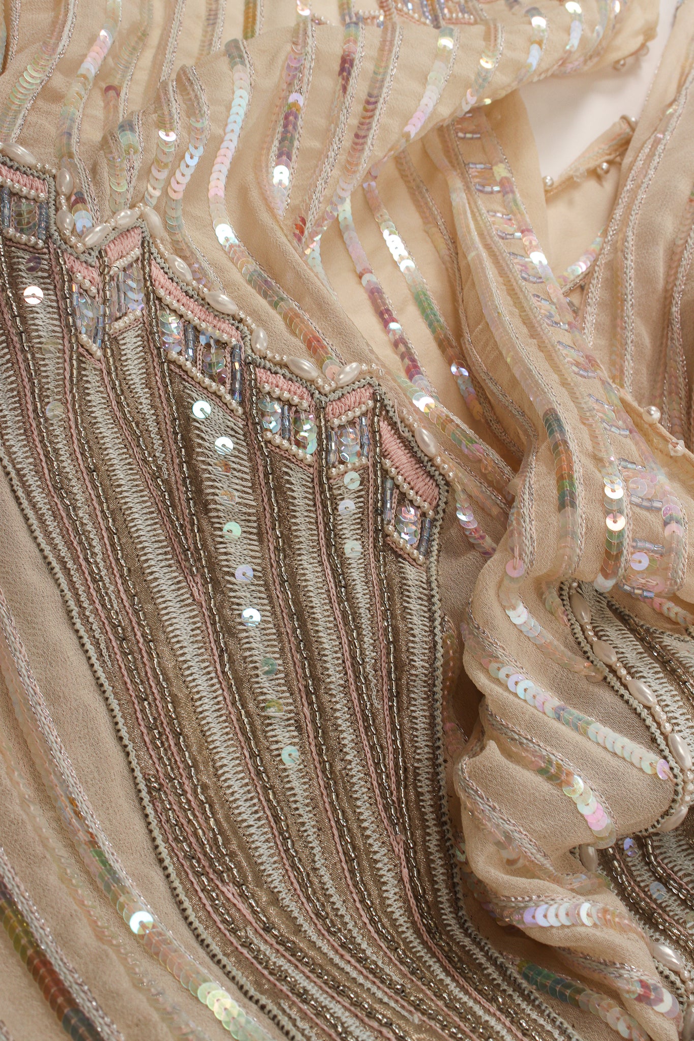 Vintage Zandra Rhodes Deco Beaded Cowl Back Gown beading detail at Recess Los Angeles