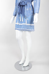 Recess Los Angeles Vintage Rare Zandra Rhodes Sky Blue Pinwheel Painted Chiffon Tassel Dress