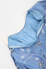 Recess Los Angeles Vintage Rare Zandra Rhodes Sky Blue Pinwheel Painted Chiffon Tassel Dress