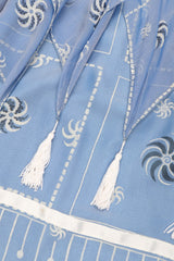 Recess Los Angeles Vintage Rare Zandra Rhodes Sky Blue Pinwheel Painted Chiffon Tassel Dress