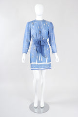 Recess Los Angeles Vintage Rare Zandra Rhodes Sky Blue Pinwheel Painted Chiffon Tassel Dress
