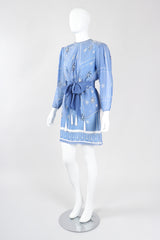 Recess Los Angeles Vintage Rare Zandra Rhodes Sky Blue Pinwheel Painted Chiffon Tassel Dress