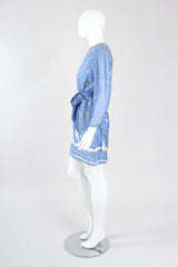 Recess Los Angeles Vintage Rare Zandra Rhodes Sky Blue Pinwheel Painted Chiffon Tassel Dress