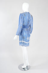 Recess Los Angeles Vintage Rare Zandra Rhodes Sky Blue Pinwheel Painted Chiffon Tassel Dress