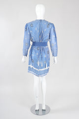 Recess Los Angeles Vintage Rare Zandra Rhodes Sky Blue Pinwheel Painted Chiffon Tassel Dress