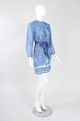 Recess Los Angeles Vintage Rare Zandra Rhodes Sky Blue Pinwheel Painted Chiffon Tassel Dress