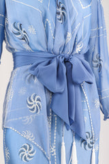 Recess Los Angeles Vintage Rare Zandra Rhodes Sky Blue Pinwheel Painted Chiffon Tassel Dress