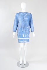 Recess Los Angeles Vintage Rare Zandra Rhodes Sky Blue Pinwheel Painted Chiffon Tassel Dress