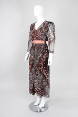 Recess Los Angeles Vintage Zandra Rhodes Artistic Painted Textile Screen Print Chiffon Dress