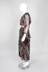 Recess Los Angeles Vintage Zandra Rhodes Artistic Painted Textile Screen Print Chiffon Dress