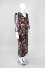 Recess Los Angeles Vintage Zandra Rhodes Artistic Painted Textile Screen Print Chiffon Dress