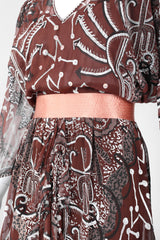 Recess Los Angeles Vintage Zandra Rhodes Artistic Painted Textile Screen Print Chiffon Dress