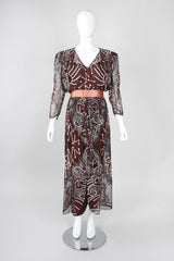 Recess Los Angeles Vintage Zandra Rhodes Artistic Painted Textile Screen Print Chiffon Dress
