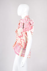 Recess Los Angeles Vintage Zandra Rhodes Coral Pleated Wrap Top Vest Jacket