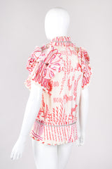 Recess Los Angeles Vintage Zandra Rhodes Coral Pleated Wrap Top Vest Jacket