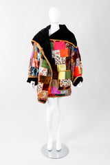 Vintage Zuzka Velvet Patchwork Shawl Collar Wrap Coat on Mannequin front, at Recess Los Angeles