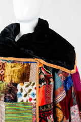 Vintage Zuzka Velvet Patchwork Shawl Collar Wrap Coat on Mannequin collar detail