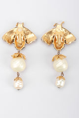 Recess Los Angeles Vintage Yosca Bee Pearl Drop Earrings Yellow Enameled Body Dotted Rhinestone Wings