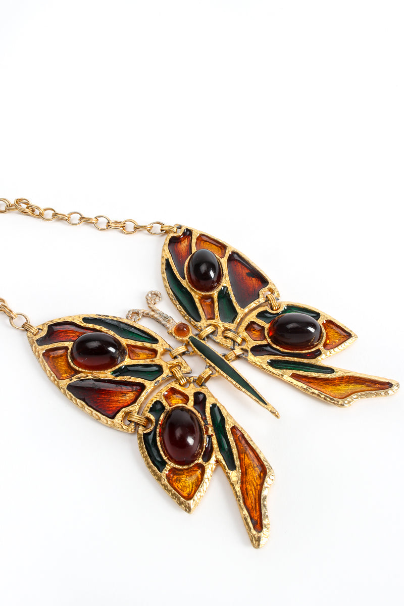 Vintage Artisanal Enamel Butterfly Plate Necklace Front Detail at Recess LA