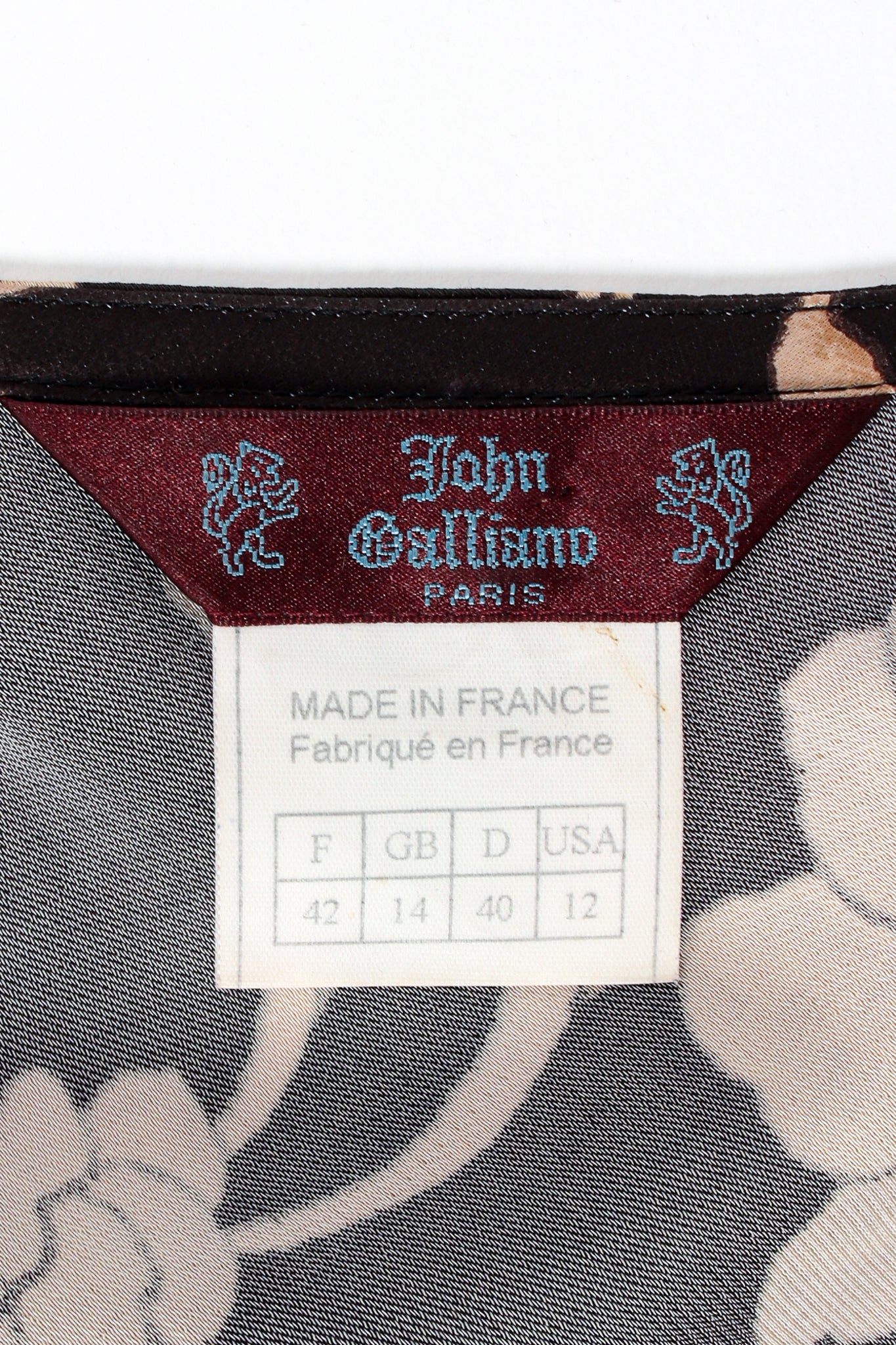 Vintage John Galliano Floral Satin Smocked Waist Dress label at Recess Los Angeles