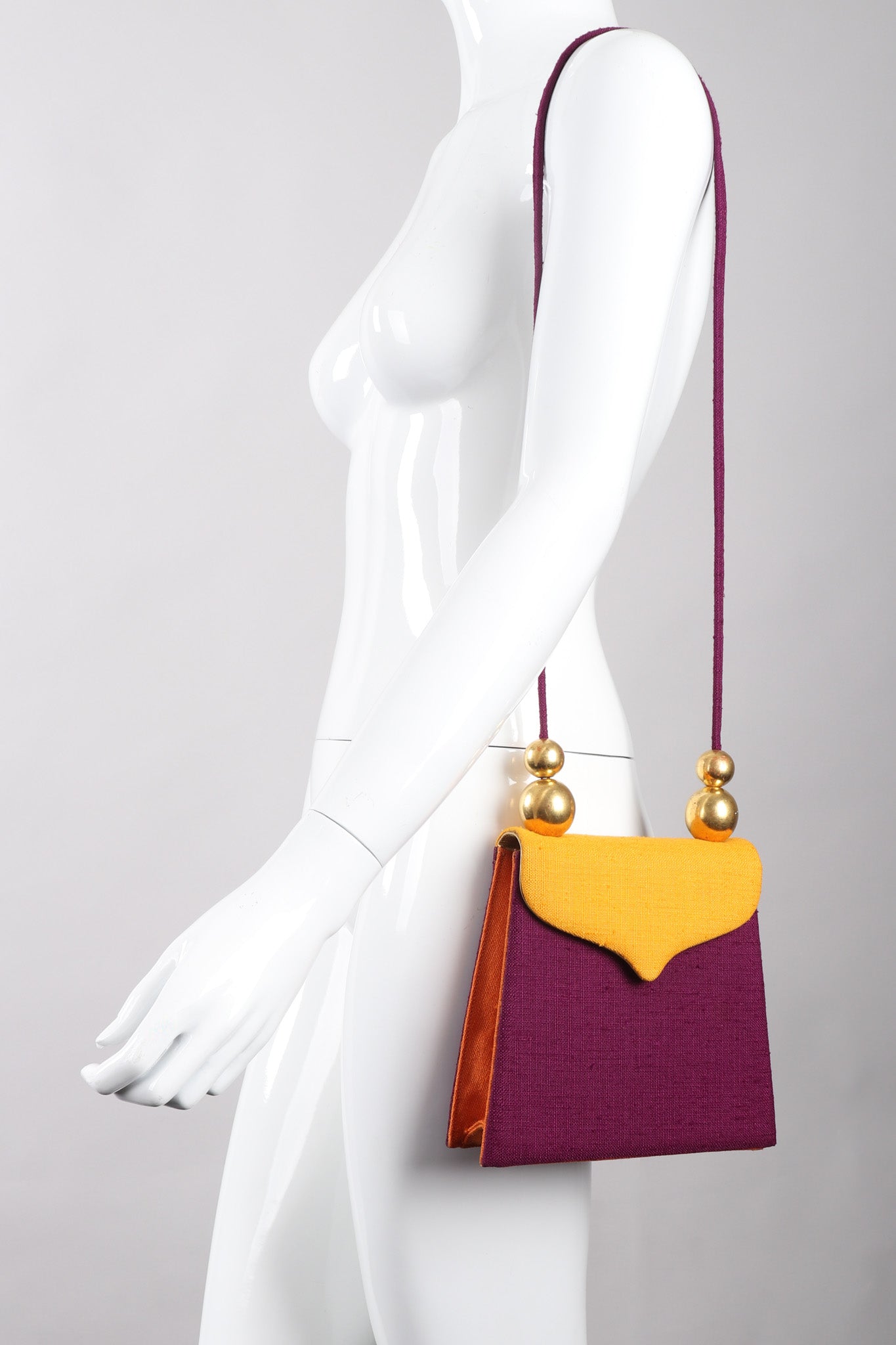Recess Los Angeles Vintage Paloma Picasso Rare Purple Orange Color Block Hard Side Fabric Purse